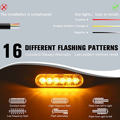 DIBMS LED Strobe Warning Lights, 8x Amber Yellow LED Strobe Warning Emergency Flashing Light Caution Construction Hazard Light Bar For Car Truck Van Off Road Vehicle ATV SUV Surface Mount - color: Amber