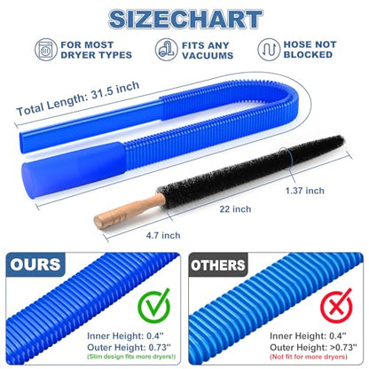 PetOde 2 Pieces Dryer Vent Cleaner Kit Compatible with Most Vacuum Cleaner, Dryer Lint Brush and Vacuum Hose Attachment, Quickly Lint Remover, Deep Blue - color: Deep Blue