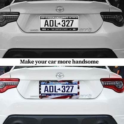 Patriotic American Flag License Plate Frame Holder - 2 Pack Universal Aluminum Matte Stripe US Flag Gloss Car Plate Frame Covers with 2 Holes and Free Screws Fasteners Caps - color: Matte American flag Narrow side A