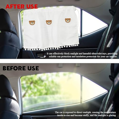 Car Side Window Sun Shade Privacy Curtain for Baby, Suction Cup Window Shade, 25"x18" Car Cartoon Sunshade Protector Heat Blocker Cover, Privacy Curtain for Kids Women (Three Bears) - color: Three Bears