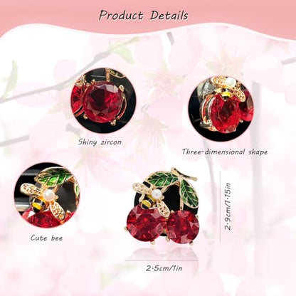 ORIESSE Cherry Car Decor,2pcs Bee Leaf Cherry Car Air Freshener Vent Clips,Cute Retro Sweet Themed DashBoard Decoration Accessories for Women Teens,Refillable Aroma Diffuser