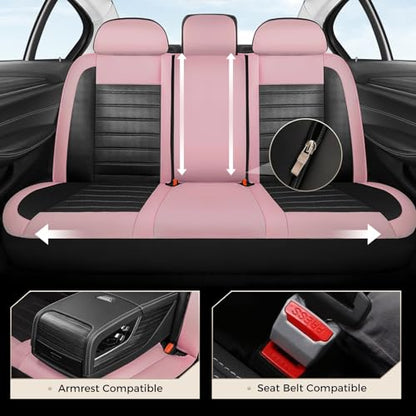 Coverado Car Seat Covers Full Set, Luxury Leather Car Seat Covers, Automotive Front and Rear Mesh Seat Covers, Full Set 5 Seats, Pink Black Seat Covers for SUV Sedan Truck - color: Pink&Black, size: Fullset