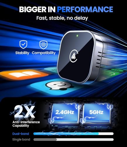 Teeran 2 in 1 Wireless CarPlay and Android Auto Adapter, Easy Setup Plug and Play, Fast Seamless Use Supports 1000+ Cars with Built-in Wired Car Play/Android Auto Compact Sleek Design Car Adapter