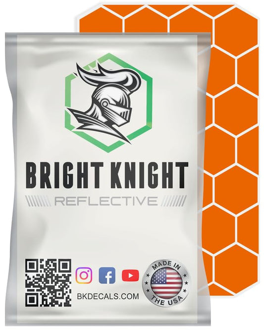 BRIGHT KNIGHT DECALS Hexagon Reflective Stickers for Helmet - Orange, Pack of 1, Motorcycle Helmet Stickers, 3M Waterproof Reflective Vinyl Tape for Hard Hats, Cars & Bike Decals for Night Visibility - color: Orange, size: 1 pk