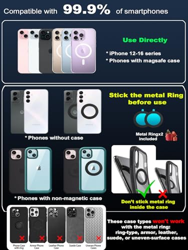snanlen Upgraded 360° Nano Gel Vacuum Magnetic Phone Holder, 108+LBS Heavy Duty Suction Cup Phone Mount for Car Dashboard & Windshield, 3000gf MagSafe Compatible with iPhone 17/16 Pro Max White - color: White