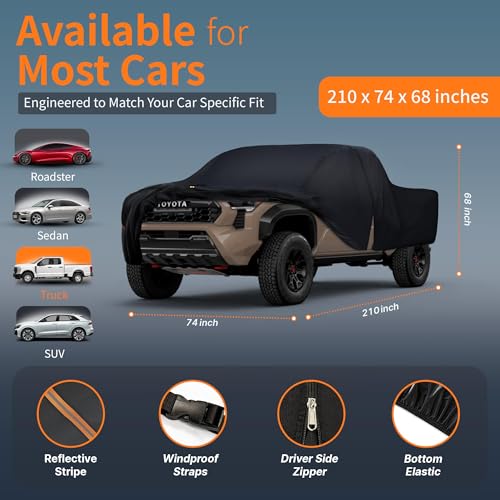 Car Cover Waterproof All-Weather,Outdoor Full Exterior Automobiles Truck(Length up to 210 inch) with Windshield Sun Shade Universal Fit Nissan Frontier,Ford F100,Chevy C10 S10 etc - size: Fit Truck up to 210 inch(PK-M)