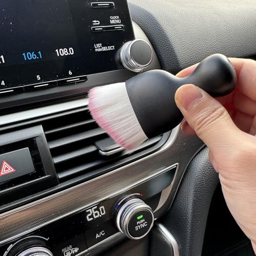Car Detailing Brush, Soft Bristle Cleaning Brush, Scratch-Free Auto Duster Tool for Dashboard, Air Vents, Leather & Interior Cleaning (Black&Pink) - color: Black&Pink