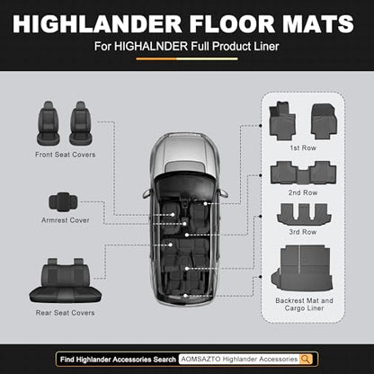 AOMSAZTO Floor Mats and Cargo Mat Compatible with 2020-2026 Toyota Highlander (7 Seats Only): Heavy Duty TPE All Weather Protection Car Floor Mats - 3 Rows Full Set Rubber Highlander Cargo Liner - style: 2020-2025 | For Toyota Highlander | Full Set