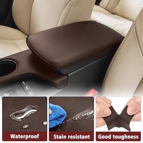 KBH Center Console Armrest Cover Replacement for Toyota Avalon 2013 2014 2015 2016 2017 2018, Vinyl Leather, Car Arm Rest Lid Skin Upholstery, Anti-Scratch, Brown (Without Lid) - color: Brown, size: Center Console Cover Replacement