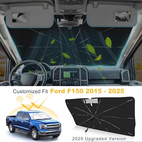 Windshield Sun Shade Umbrella Custom Fit for Ford F150 2015-2023 2024 2025 2026 Foldable UV Protection Car Cover, Emergency Rain Shield & Dashboard Protector - Durable Auto Accessory - size: For Ford F150 2015+
