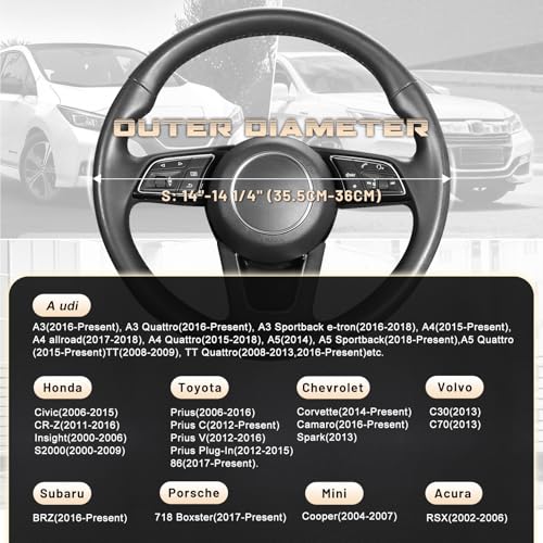 SEG Direct Car Steering Wheel Cover for Prius Civic Model 3 Model Y Camaro, Small Size 14-14.25 inch, Black and Beige Microfiber Leather - color: Black and Beige, size: Small size[14''-14 1/4'']