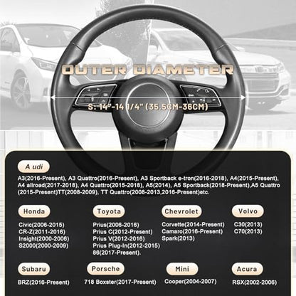 SEG Direct Car Steering Wheel Cover for Prius Civic Model 3 Model Y Camaro, Small Size 14-14.25 inch, Black and Beige Microfiber Leather - color: Black and Beige, size: Small size[14''-14 1/4'']
