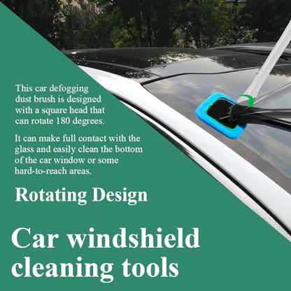 Windshield Cleaning Tool, Extendable Handle Car Window Cleaner with 4 Reusable Microfiber Pads, Auto Inside Glass Wiper for Car Windscreen Cleaning - color: Light blue