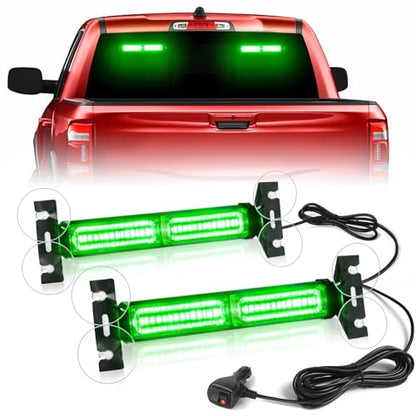 HLauto 1002L Emergency Strobe Traffic Advisor Light Bar: 40 LED Dash Safety Warning Flashing Light, Front/Rear Windshield Visor Lights for Construction Vehicle, Tow/Plow Truck (2x10.7inch, Green) - color: #10 Green