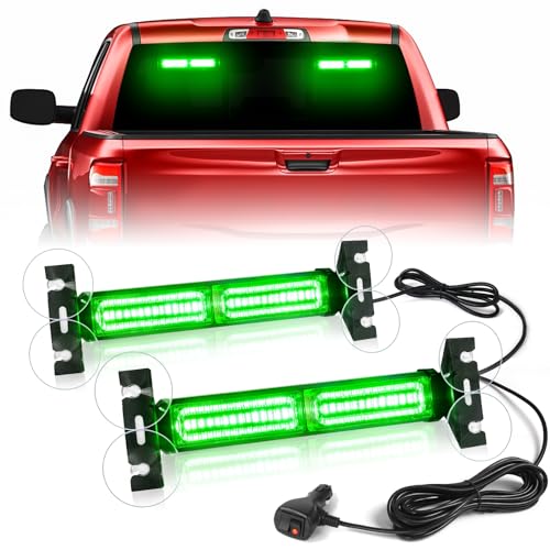 HLauto 1002L Emergency Strobe Traffic Advisor Light Bar: 40 LED Dash Safety Warning Flashing Light, Front/Rear Windshield Visor Lights for Construction Vehicle, Tow/Plow Truck (2x10.7inch, Green) - color: #10 Green