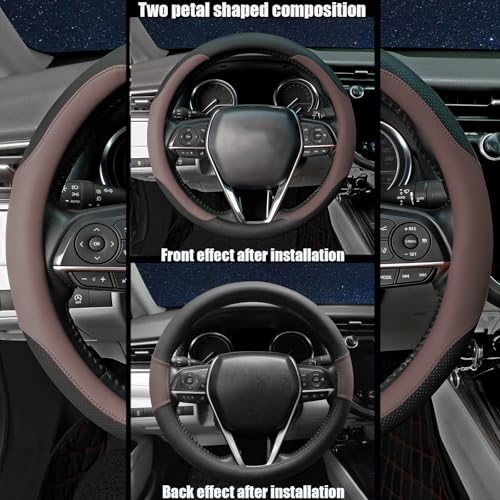 Steering Wheel Cover Standard Size Medium 14.5-15 inch, Breathable Microfiber Leather, Anti-Slip, Soft Grip, Universal Fit for Cars SUVs Trucks, Black and Chocolate Brown - color: Black and Brown