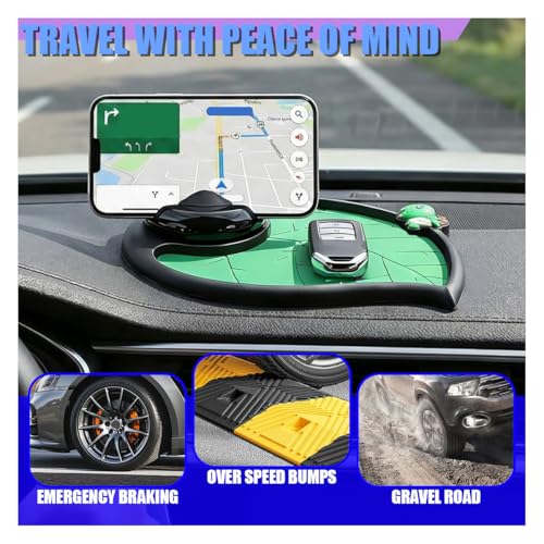 Craedli Car Dashboard Anti-Slip Mat, Multifunctional 360 Rotating Phone Holder with Temporary Parking Number, Universal Car Organizer Storage for Sunglasses/Keys/Daily Essentials (Turtle-Green) - size: Turtle-Green