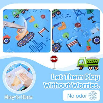 Kids Travel Tray Table Cover with Pockets – Toddler Airplane Essentials for Plane, Train, Car & Highchair, Portable Activity Board with Tablet Holder & Storage (Light Blue) - color: Light Blue