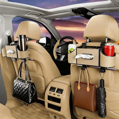 Back Seat Car Organizer,4 in 1 Multifunctional Car Back Seat Storage Box with Drink Cup Holder Tissue Box, for Hold Phone,Snacks, Drinks, Handbag-Meter - color: Meter