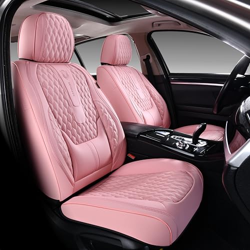 Coverado Seat Covers Front Seats, Pink Car Seat Cover with Lumbar Support, Waterproof Car Seat Cushion, Front Car Seat Covers Leatherette Car Seat Protector Universal Fit Most Cars - color: A/Pink, size: Front