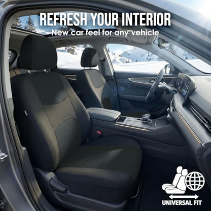 FH Group Car Seat Covers Front Set in Cloth - Car Seat Covers for Low Back Car Seats with Removable Headrest,Universal Fit,Automotive SeatCovers,Washable Car SeatCover for SUV,Sedan,Van Black - color: Black, style: Seat Cover Front Set