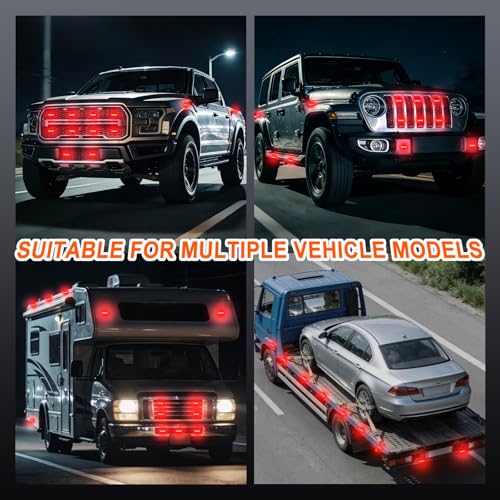 4PCS 4 LED Red Strobe Light, Surface Mount Strobe Lights for Trucks Car Vehicle Warning Flashing Beacon Hazard Emergency Lights Ultra Slim Sync Feature Mini Grille for Cars Trucks SUV RV ATV - color: Red
