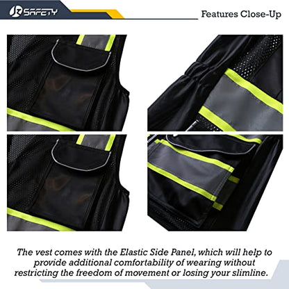 JKSafety Women Hi-Vis Reflective Safety Vest | Neon Color body Sewed Reflective Strips Breathable Lightweight ANSI Compliant - color: V168-black, size: Medium