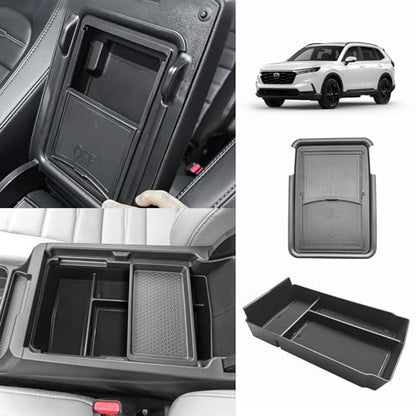 Muslogy Center Console Organizer Compatible with 2023 2024 2025 2026 Honda CRV & CRV Hybrid Tray & Armrest Hidden Storage Compartment 2PCS Set(Console Tray+Hidden Organizer) - style: Console Organizer & Hidden Compartment