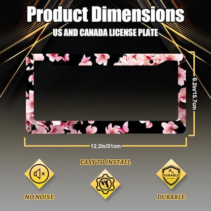 Cherry Blossoms License Plate Frame Beautiful Pink Flowers License Plate Holders Floral Stainless Steel Car Bracket 2 Holes with Screws Universal Auto Accessory License Plate Frames 6.2x12.2 Inch - color: Pink Cherry blossom Flowers Floral