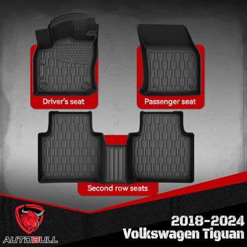 Floor Mats Compatible with Volkswagen VW Tiguan 2018-2024, All Weather TPE Floor Liners, Custom Fit Car mats, 1st & 2nd Row, Black - style: Volkswagen Tiguan 2018-2024