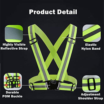 Reflective Vest, High Visibility Safety Vest Straps Reflective Gear for Night Running Walking Cycling for Men Women Kids - color: Black+green