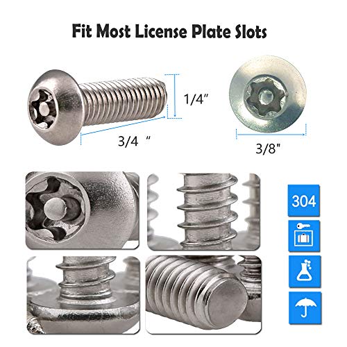 Aootf Stainless Steel License Plate Screws - Anti Theft License Plate Frame Bolts Tamper Resistant Fasteners | 1/4"(M6) Security Machine Screws | Qty 8 | for Protection License Plates on Cars Trucks - size: Black Machine Screws - 8 Count