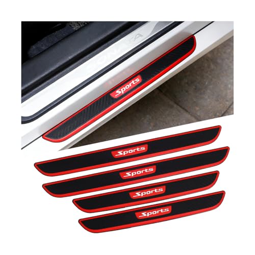 4PCS Car Door Sill Protector, Carbon Fiber Rubber Door Entry Edge Step Guard Anti-Scratch Sticker, Automotive Threshold Scuff Plate Protection Strip, Universal Fit (Red Sport) - color: Red