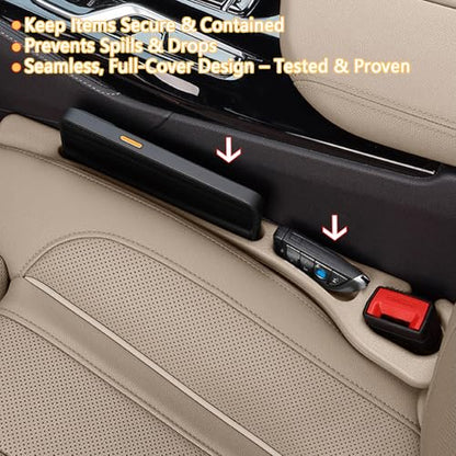 Car Seat Gap Filler Organizer of 2 - No Drop Seat Guard, Universal Car Seat Gap Filler, Durable Non-Slip Material, Easy 10-Second Install for Cars, Trucks & SUV(Beige) - color: Beige