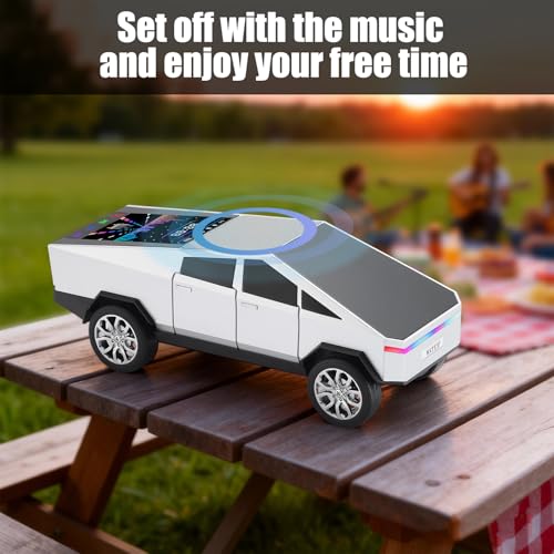 Futuristic Truck Bluetooth Replica Speaker with LED Display Screen – Portable Future-Style Audio with TWS Link, FM Radio, LED Lighting and Built-in Mic, For Every Technology and Truck Lover (Silver) - color: Silver