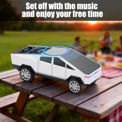 Futuristic Truck Bluetooth Replica Speaker with LED Display Screen – Portable Future-Style Audio with TWS Link, FM Radio, LED Lighting and Built-in Mic, For Every Technology and Truck Lover (Silver) - color: Silver