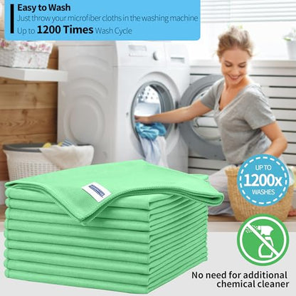 Microfiber Cleaning Cloth, 10 Pack Glasses Cleaning Cloth, 16" ×14" Window Cleaning Rags, Streak Free Lint Free Polishing Cloths Wipes for Eye Glass Stainless Steel Windshield, Sage Green - color: Sage Green, size: 10 Pk-16" X 14"