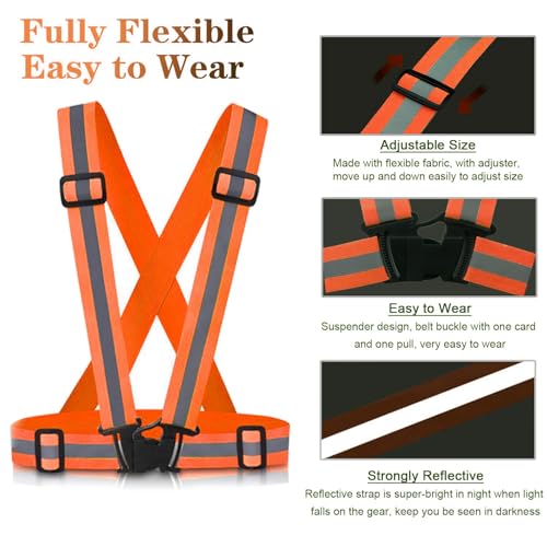 Reflective Vest Running Gear, 2Pack High Visible Safety VES for Cycling Jogging Running Walking, Adjustable for Men Women Kids - color: 2 x Orange
