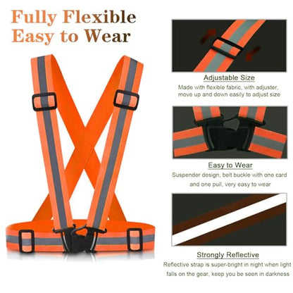 Reflective Vest Running Gear, 2Pack High Visible Safety VES for Cycling Jogging Running Walking, Adjustable for Men Women Kids - color: 2 x Orange