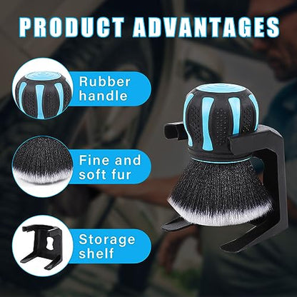 Ziciner Ultra Soft Detailing Brushes, Car XL Synthetic Brush Comes with Storage Rack, Auto Interior Dusting Brush Cleaning Tool Covers Large Area Inside or Outside Vehicles (Lake Blue) - color: Lake Blue
