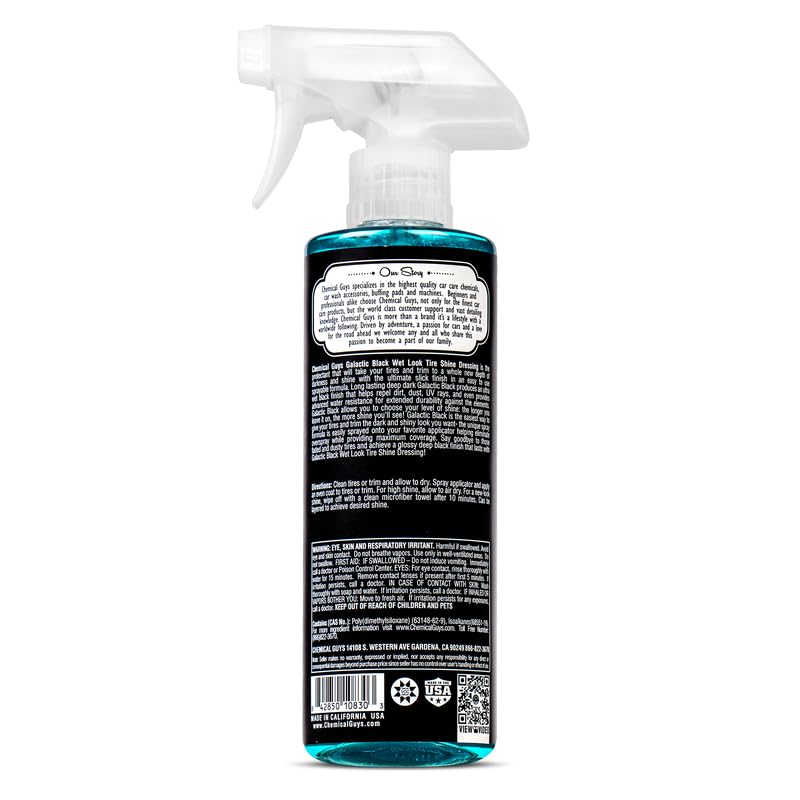 Chemical Guys Galactic Black Wet Look Tire Shine Dressing – High Gloss Tire Spray for Trim & Rubber – Restores Deep Black Shine and Protection for Cars, Trucks, Motorcycles and RVs, 16 oz - size: 16 Fl Oz