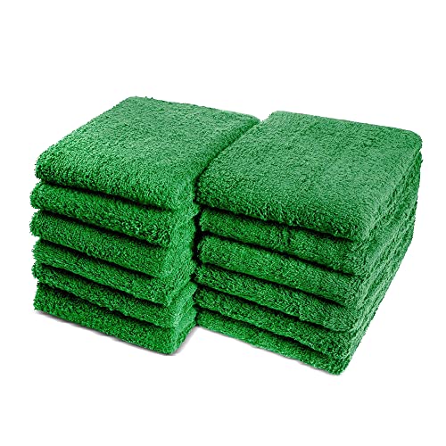 Cotton Towels for Multiple Use, 100% Ring Spun Cotton Towel Set, Heavy Duty - Super Absorbent Cleaning Towels for Car and Home - 16” X 27” (12 Pack, Green) - color: Green