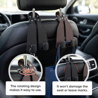 Headrest Hooks for Car,2026 New Two Hook Fur Leather Seat Back Headrest Hanger (2PCS-Brown) - color: 2PCS-Brown