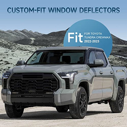 Smoke Rain Guards Fit for Toyota Tundra CrewMax 2022 2023 Tape-On Side Shatterproof Window Visor, Window Deflectors, Vent Deflectors, 4-Piece Set - size: Fit for Toyota Tundra 2022-2023 Tape On