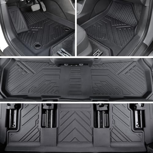 Floor Mats Set for 2024 2025 2026 Chevy Traverse & 2025 2026 Buick Enclave 7 Seats Captain Chairs, TPE All Weather Cargo Liner Trunk Mat Door Sill Guards Car Accessories - style: 24-26 7 Seats-Full Mats Set