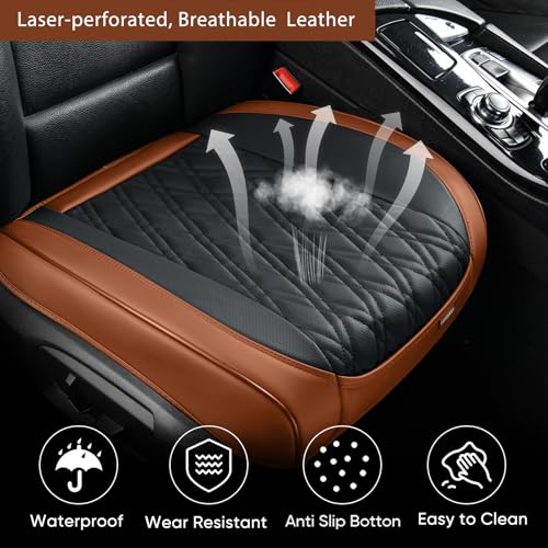 TIEHESYT Luxury Faux Leather Car Seat Cover Front Bottom Protector, Seat Cushion Without Backrest, Anti-Slip and Wrap Around The Bottom, Fit Most Cars & Vehicles, 2 Piece, Brown&Black - color: Brown&Black, size: 2 PCS