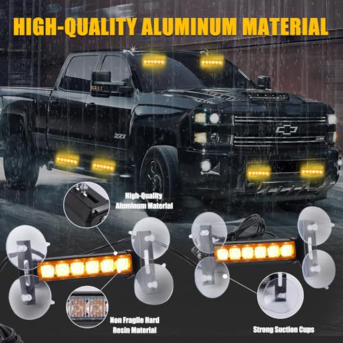 2X 6.1 inch Emergency Strobe Lights Amber12 LED Hazard Warning Flashing Safety Dash Front/Rear Windshield Deck Split Lights Surface Mount for Construction Vehicles Tow/Plow Trucks - color: Amber