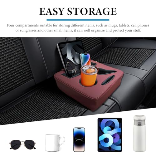 Car Back Seat Organizer, Leather Automotive Rear Seat Couch Cup Holder Expander Tray, Vehicle Cup Holder Tray Holds Snacks Remotes Phones for Truck RV Boat Couch Pillow Bed (Wine Red) - color: Wine Red