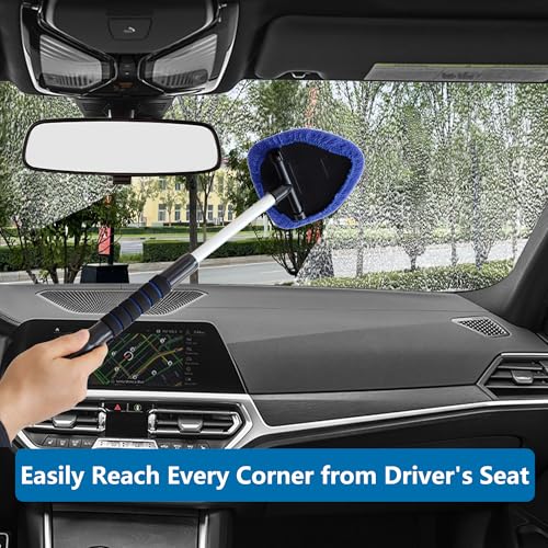 Gven Windshield Cleaner Tool 21" Car Window Cleaner Inside Windshield Cleaning Wand Supplies Interior Glass Care Product Car Accessories with with Extendable Handle& Microfiber Pads