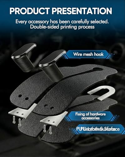 WOCOCN 2 Pack Car Purse Hook for Car Seat Headrest, Double-Sided PrintingPU Leather Purse Holder with Metal Hook, Cute Car Accessories for Women, Men (Car hook - Black A) - color: Car hook - Black A